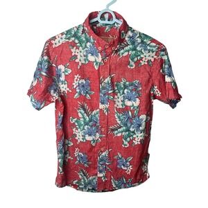 Mens Small Trademark Brooklyn Cloth Red Blue Hawaiian‎ Floral resort n Shirt